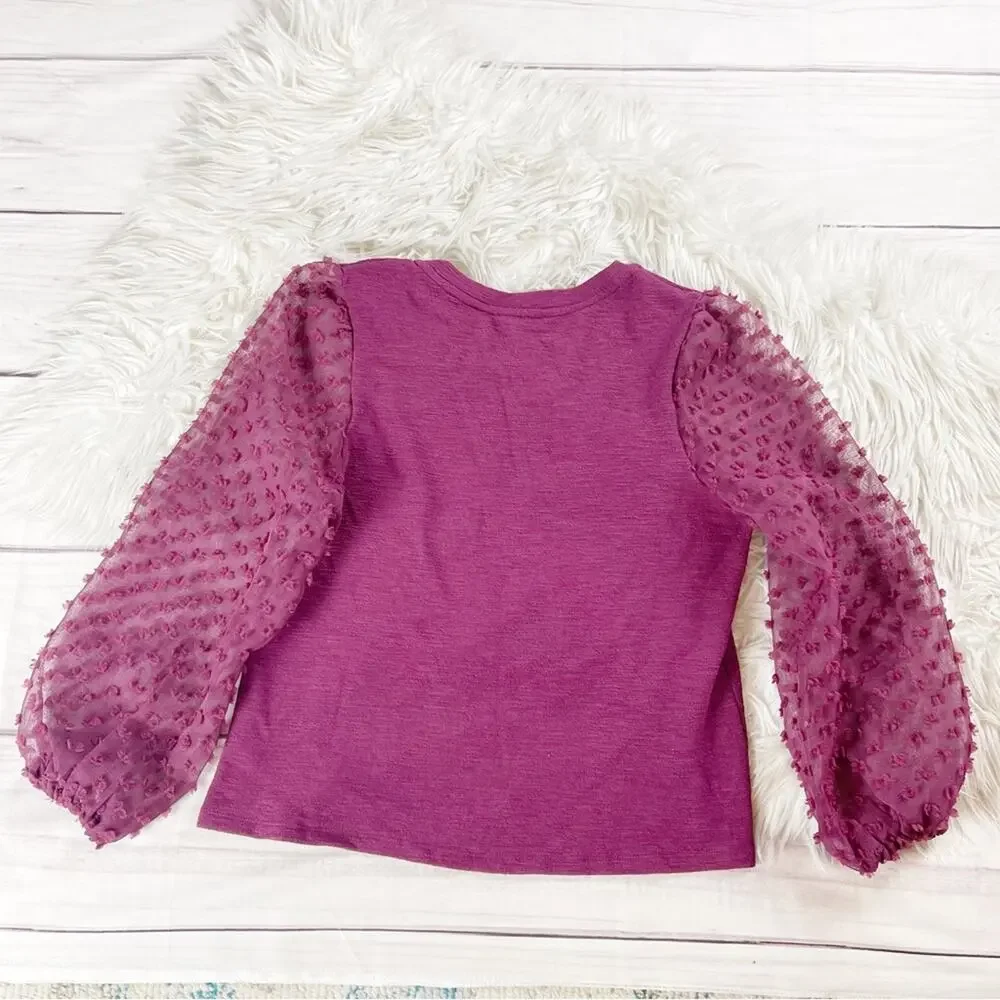 Anthropologie Women's Maeve Textured-Sleeve Top in Purple Size XSP‎